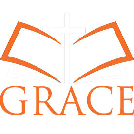 Logo an open Bible with a cross over the words Grace Baptist Church